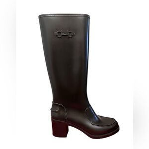 Salvatore Ferragamo women’s black rain boots. Size 8. Rubber heeled Clarisa boot